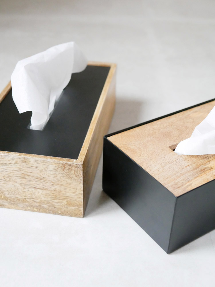 POSH LIVINGのマンゴーウッド本体とアイアン蓋のティッシュケース