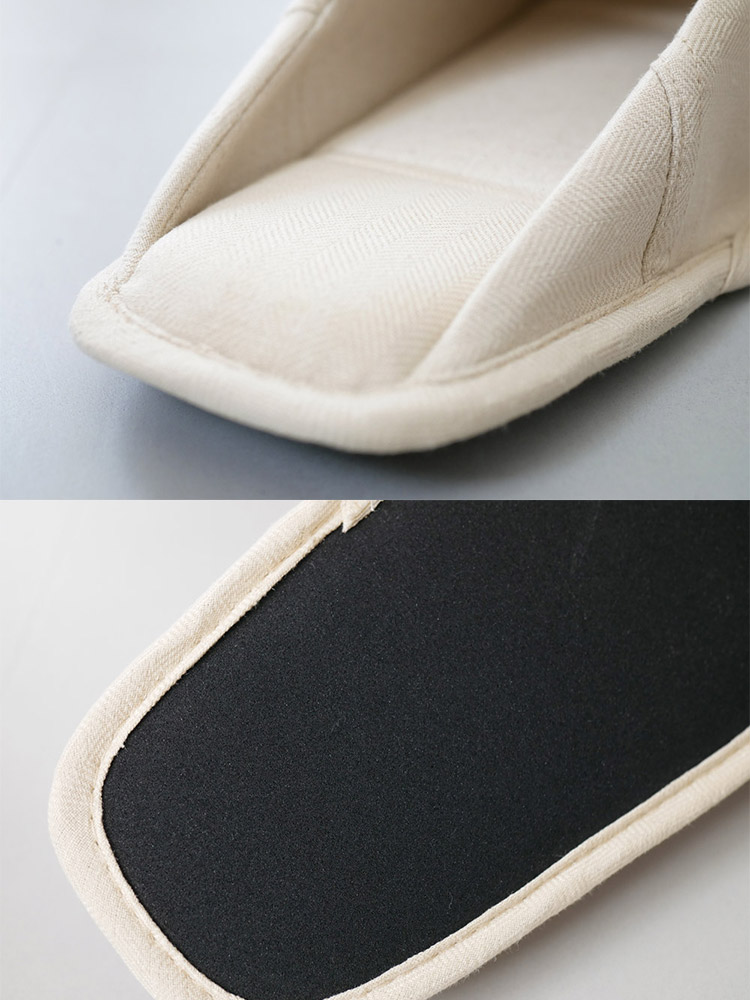 sarasa designのウォッシャブルスリッパ。麻素材の甲部とポリウレタン製底を使用した室内用スリッパ