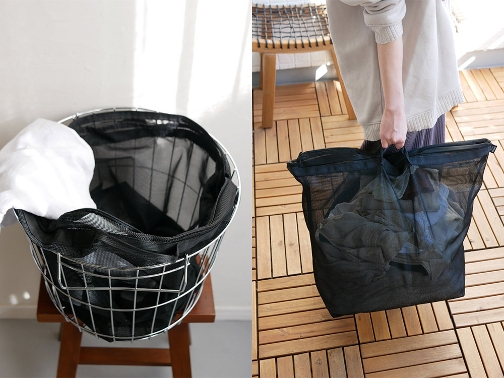 サラサデザイン製のポリエステルとラテックス素材のランドリーネット。家庭用洗濯用メッシュバッグで、サイズS、M、Lが選べます。