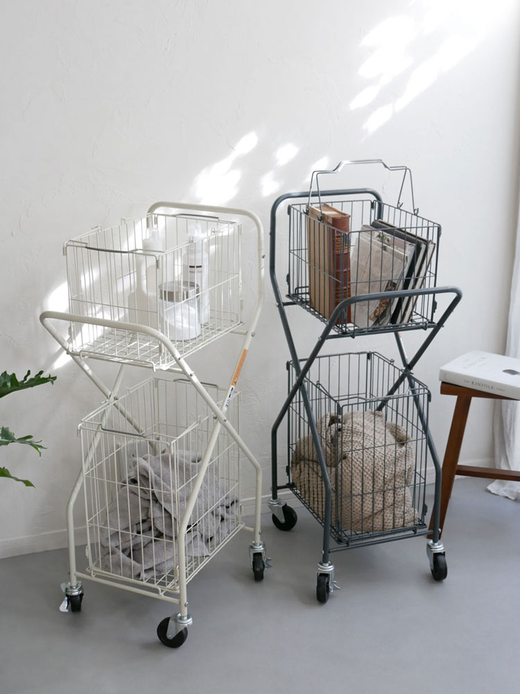 DULTONのスチールランドリートローリー、取り外し可能なカゴ付き