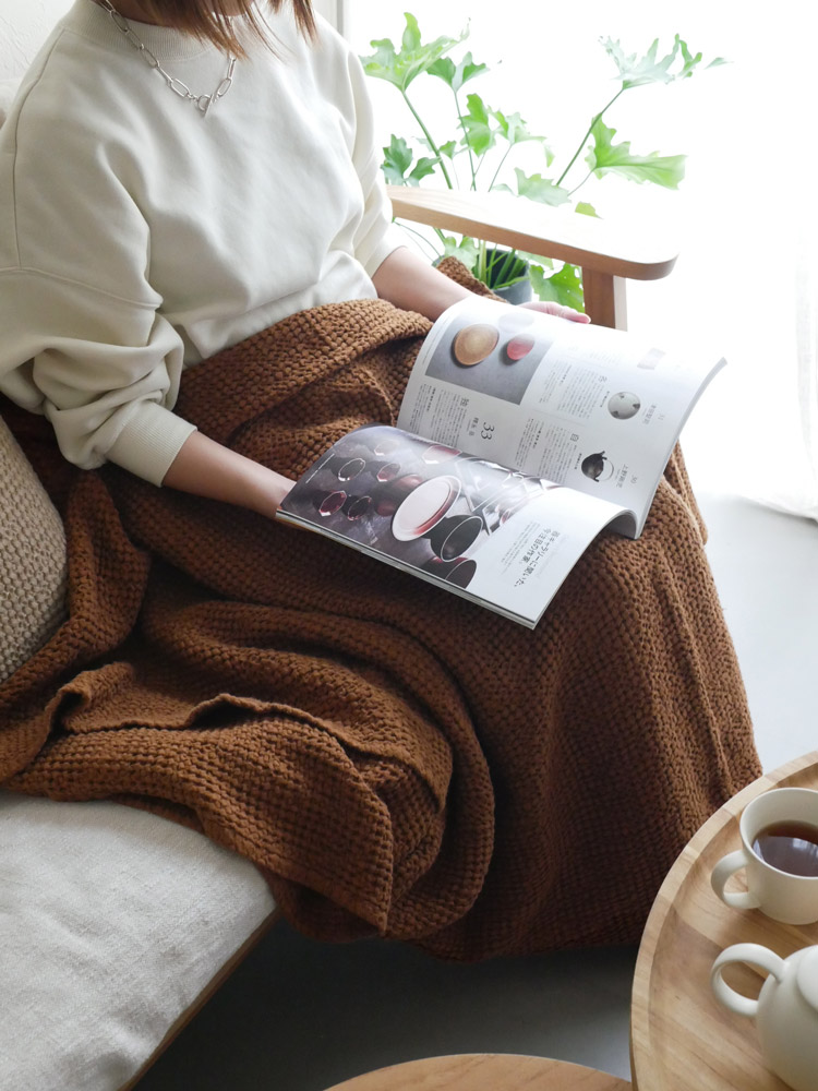 Magic Linen製リネン混ワッフルブランケット 140x100cm