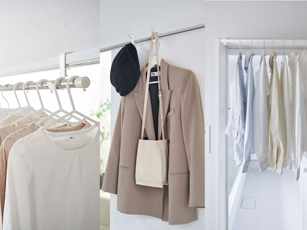 室内に取り付けられたタワー製物干しフック2個組