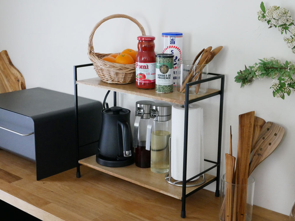 ポッシュリビングのマンゴーウッドとアイアン製スタンドシェルフ