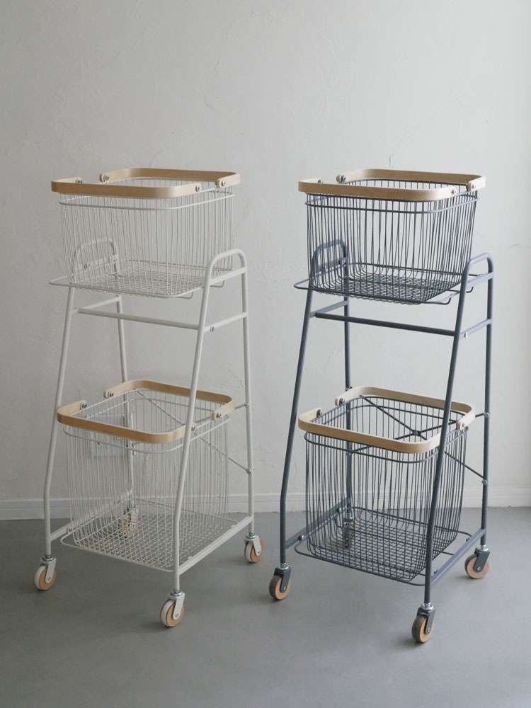 マッシュリヴ キャリーバスケットワゴン S、スチールと木製