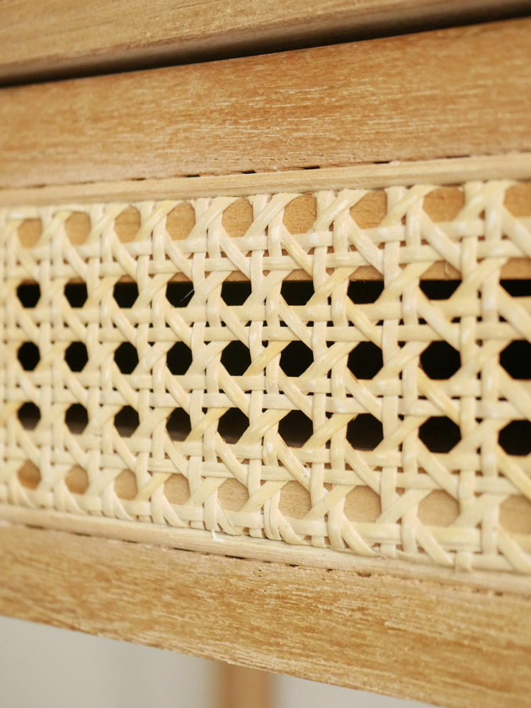 サンフラワーラタンとチーク無垢材の100cmコンソールデスク