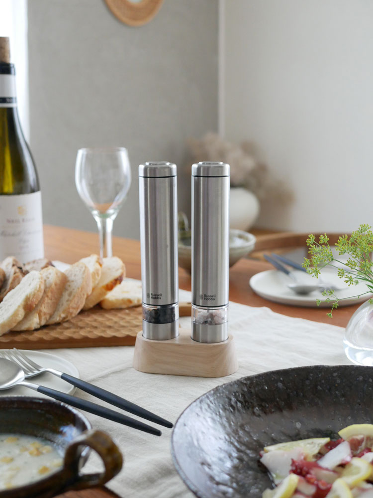 ラッセルホブス製 電動塩胡椒ミル2本セット