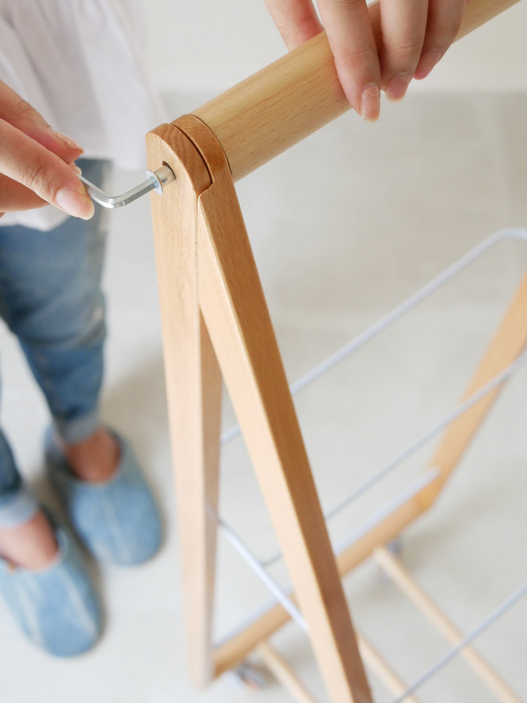 マッシュリヴキャリーバスケットワゴンL、天然木とスチール製