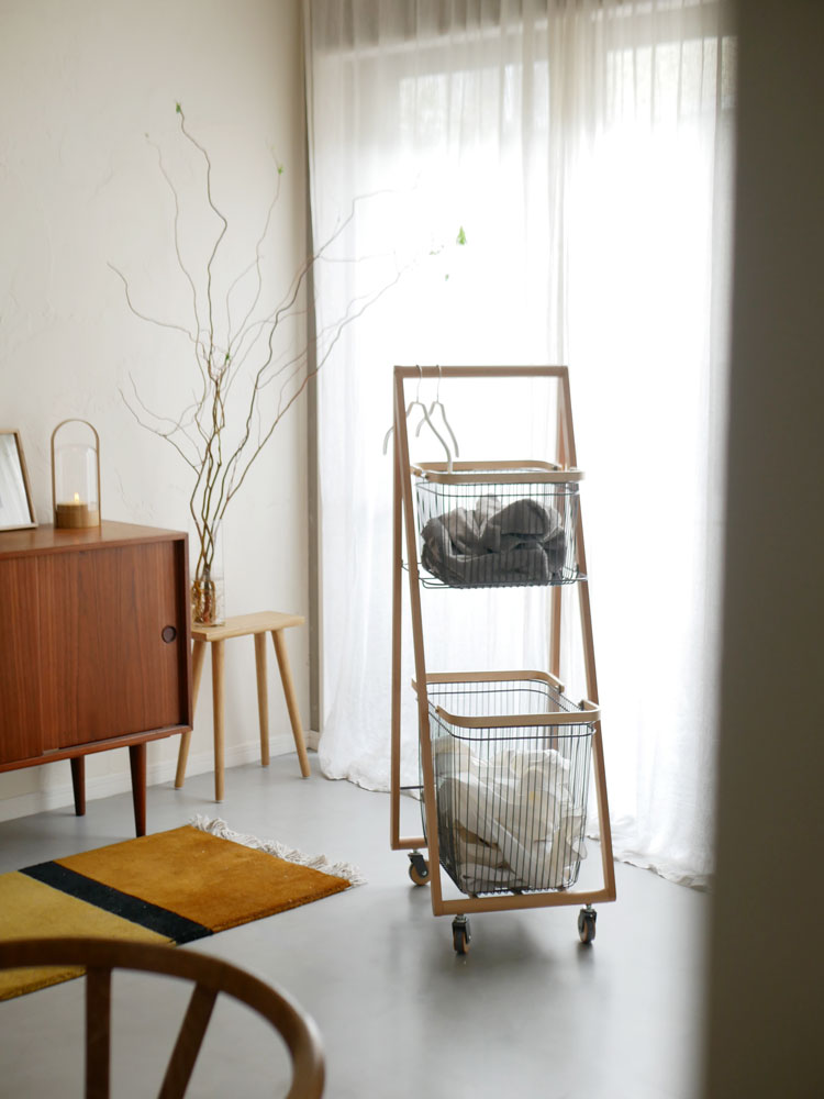 マッシュ製天然木フレームのリヴキャリーバスケットワゴンL