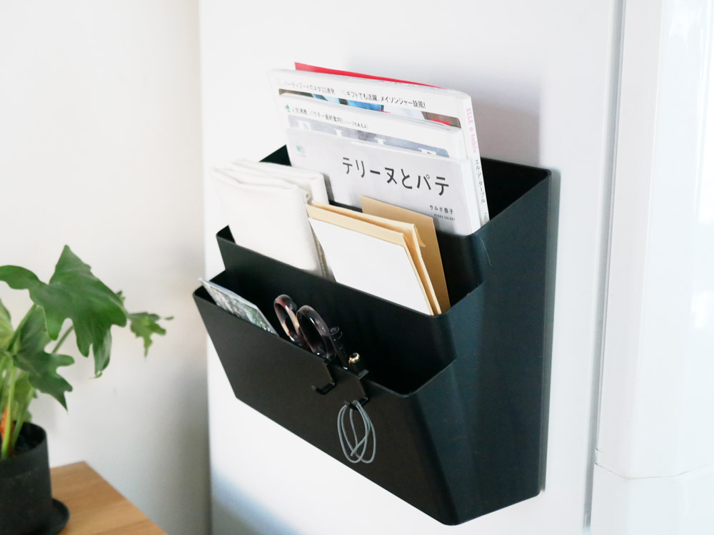 黒色マグネット3段冷蔵庫横用収納ポケット