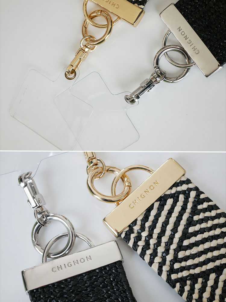 シニヨンのシルバースマホハンドストラップ、キーリング付き