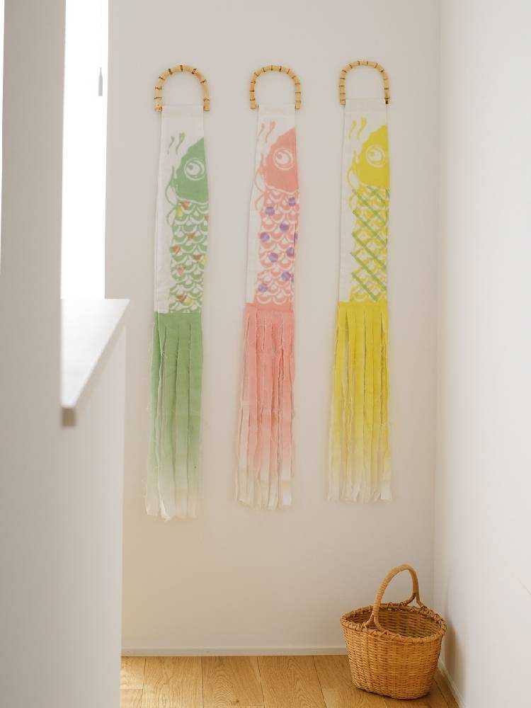 空色、サーモンピンク、淡緑のこいのぼり3色セット