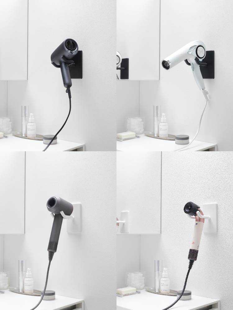 タワー型ウォール角度調節ドライヤーホルダーが壁に設置されている