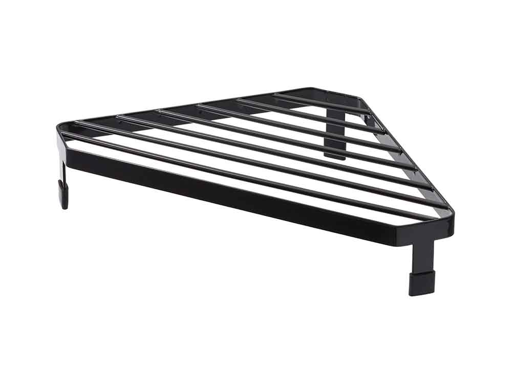 YAMAZAKI/towerのコンロコーナーラック。幅約22cm、奥行約22cm、高さ約5cmで耐熱200度、耐荷重5kgのコンパクトなキッチン用収納ラック。