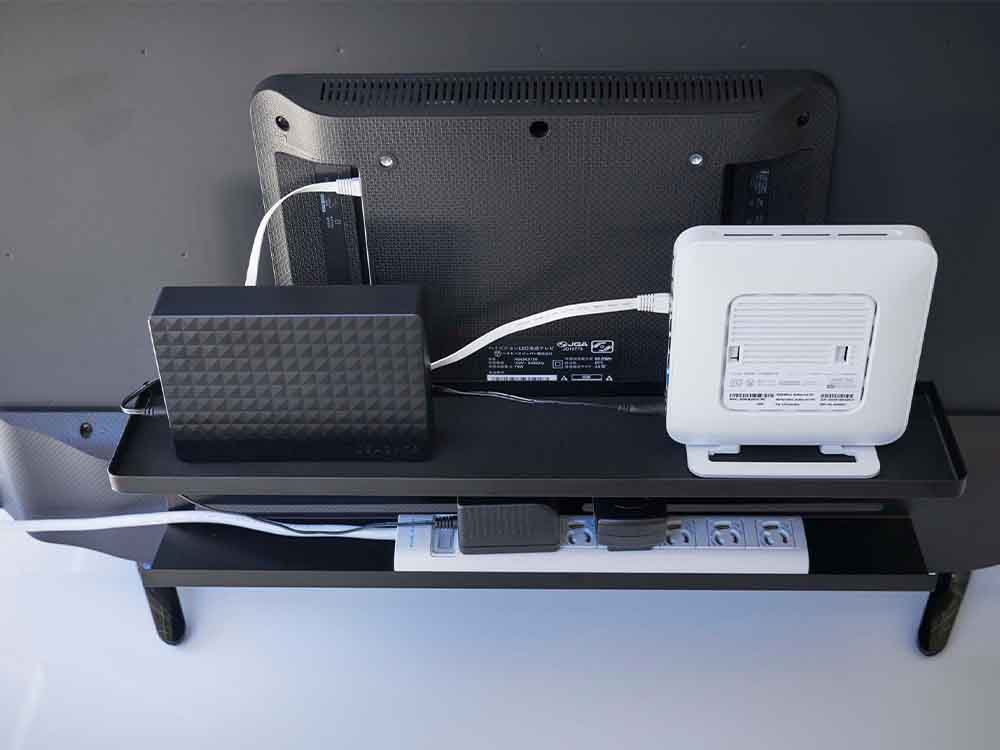 YAMAZAKIスマート スチール製テレビ裏収納ラック