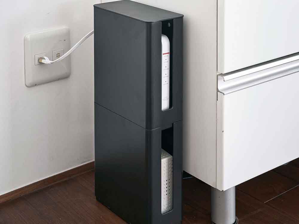 YAMAZAKIの重ねられる蓋付きスリムルーター収納ケース