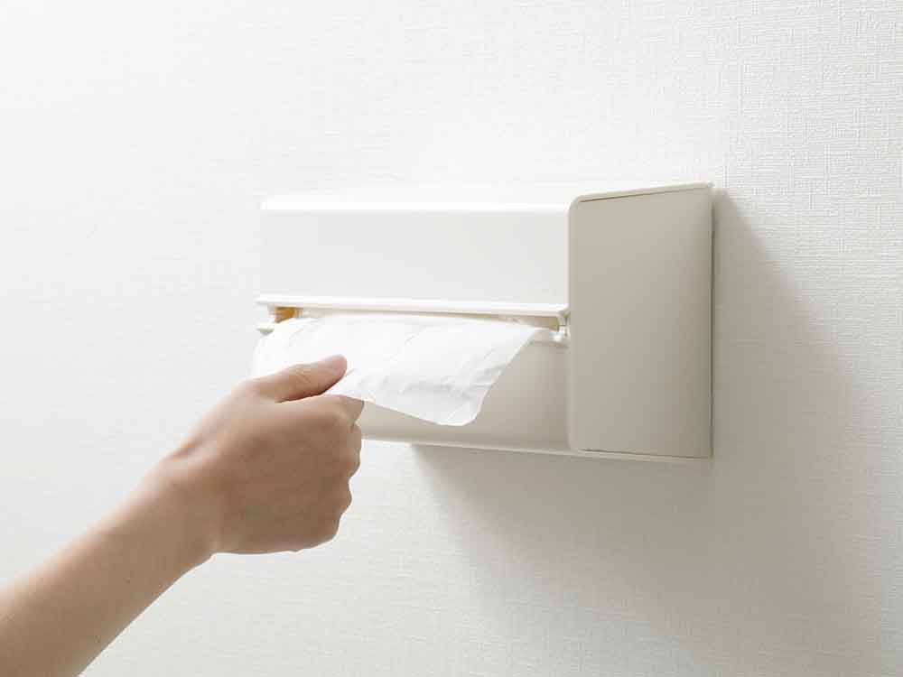 ideacoのアッシュ色壁掛けペーパータオルケース